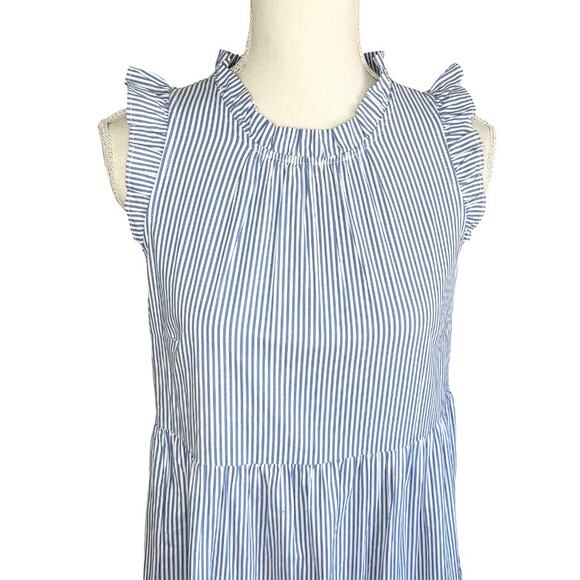 J. CREW Tiered Blue & White Stripe Flounce Searsucker Sleeveless Dress preppy - Picture 3 of 7